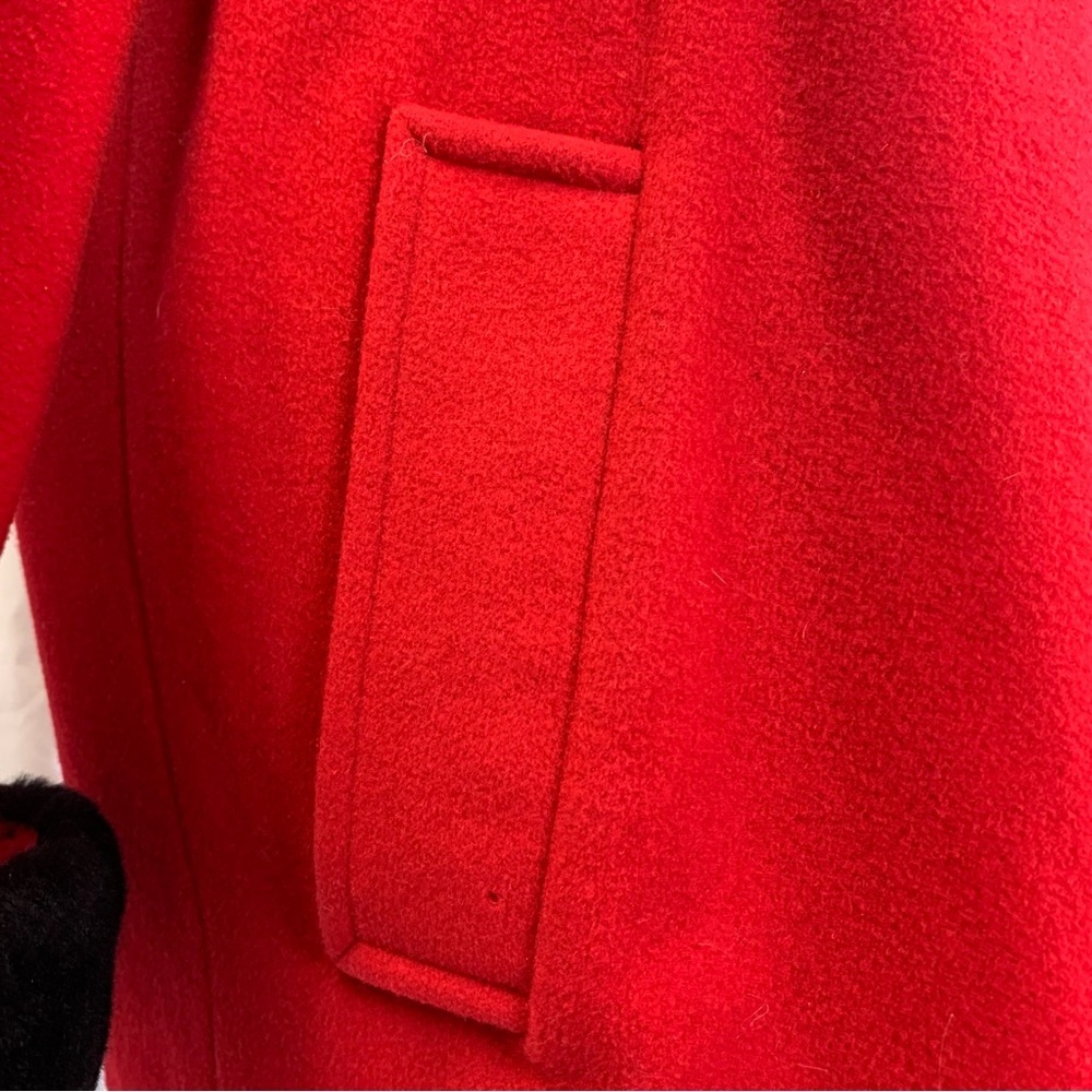 Vintage Red Wool Coat with Black Faux Fur Trim - Picture 6 of 11